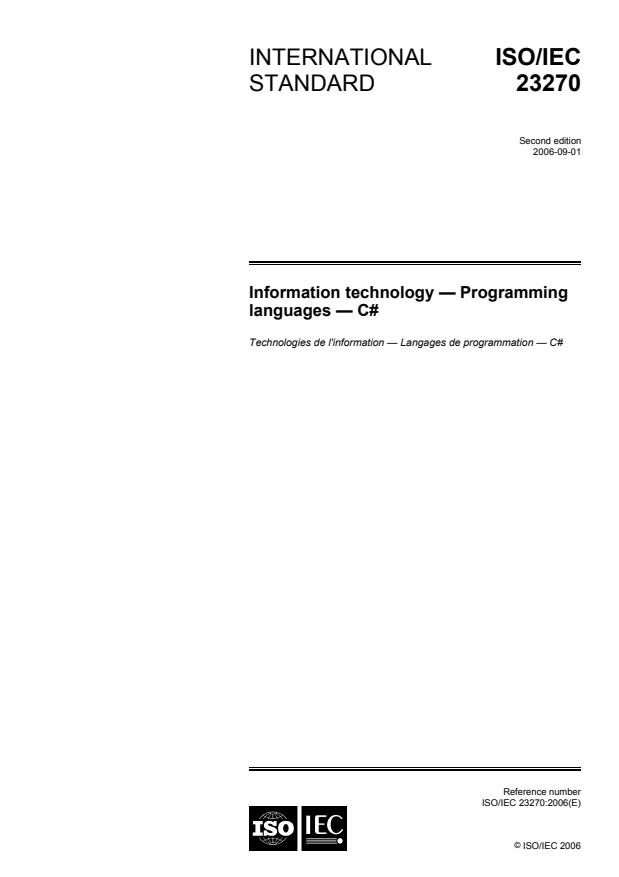 ISO/IEC 23270:2006 - Information technology -- Programming languages -- C#