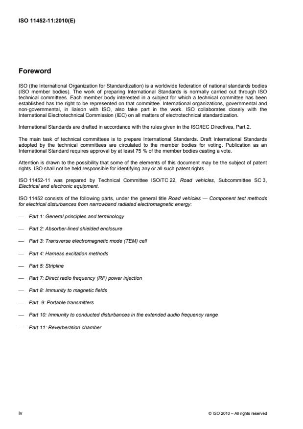 ISO 11452-11:2010 ISO 11452-11:2010 - Road vehicles -- Component test methods for electrical disturbances from narrowband radiated electromagnetic energy - Page 4 preview