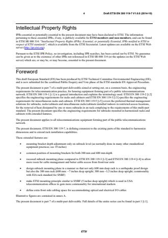 SIST EN 300 119-7 V1.1.1:2015 ETSI EN 300 119-7 V1.0.0 (2014-10) - Environmental Engineering (EE); European telecommunication standard for equipment practice; Part 7: Engineering requirements for Subracks in harmonized racks and cabinets with extended features - Page 4 preview