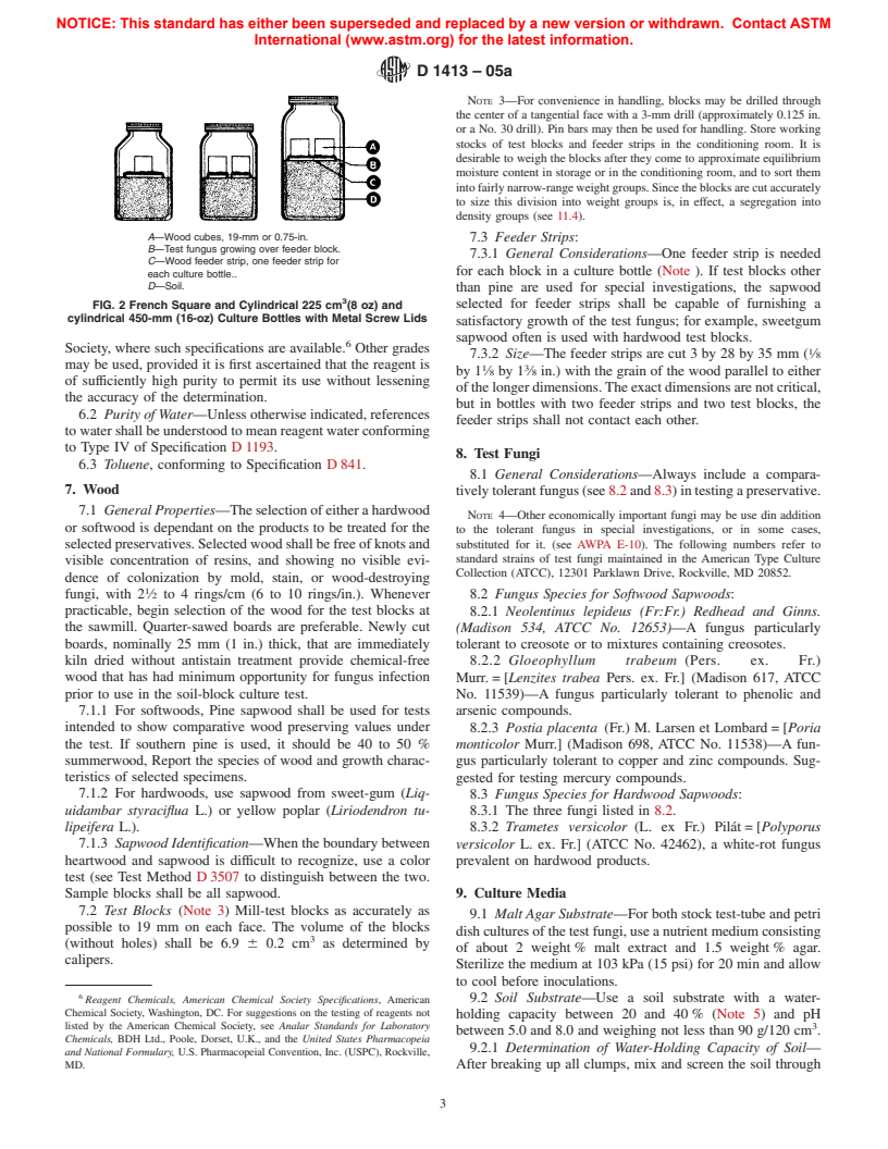 ASTM D1413-05a - Standard Test Method for Wood Preservatives by Laboratory Soil-Block Cultures