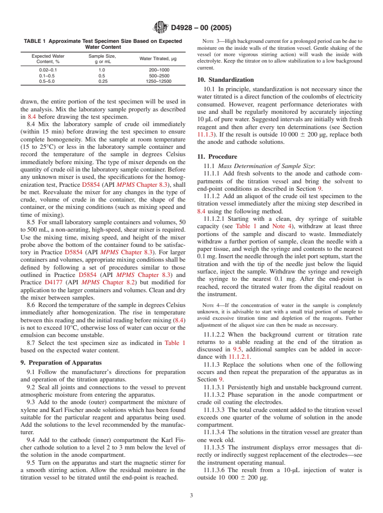 ASTM D4928-00(2005) - Standard Test Methods for Water in Crude Oils by Coulometric Karl Fischer Titration