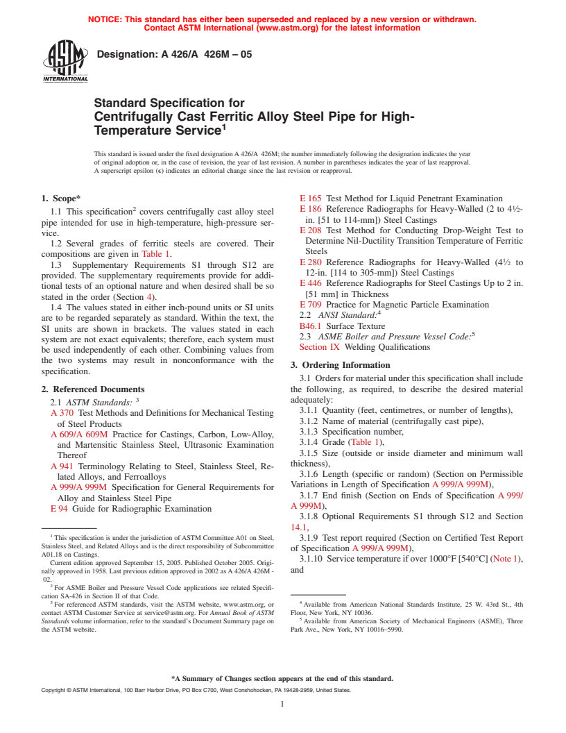 ASTM A426/A426M-05 - Standard Specification for Centrifugally Cast ...