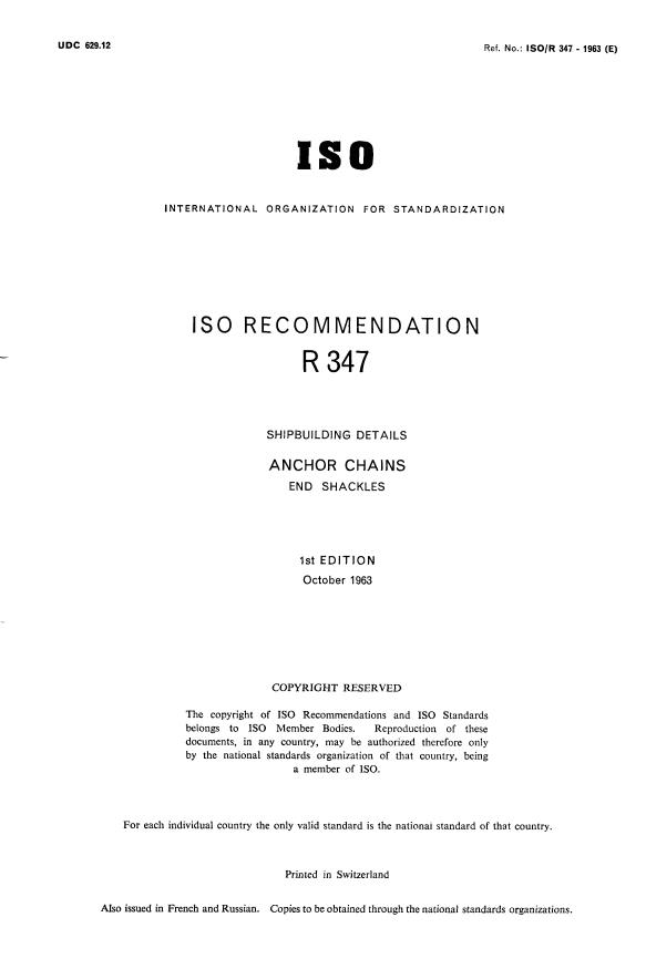 ISO/R 347:1963 - Withdrawal of ISO/R 347-1963