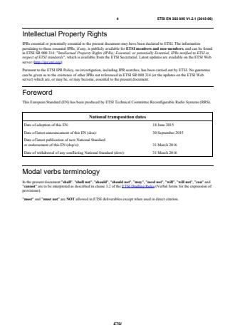 SIST EN 303 095 V1.2.1:2015 ETSI EN 303 095 V1.2.1 (2015-06) - Reconfigurable Radio Systems (RRS); Radio Reconfiguration related Architecture for Mobile Devices - Page 4 preview