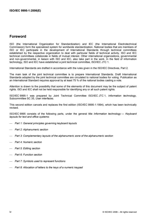 ISO/IEC 9995-1:2006 ISO/IEC 9995-1:2006 - Information technology -- Keyboard layouts for text and office systems - Page 4 preview