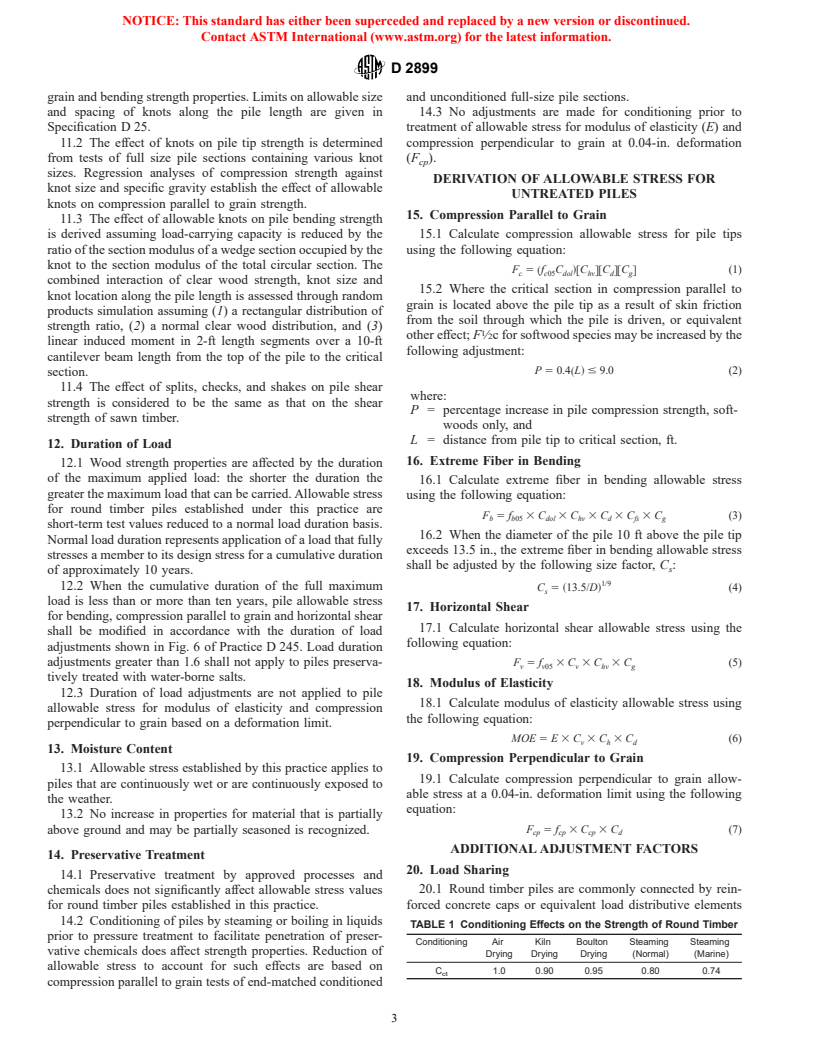 ASTM D2899-01 - Standard Practice for Establishing Allowable  Stresses for Round Timber Piles