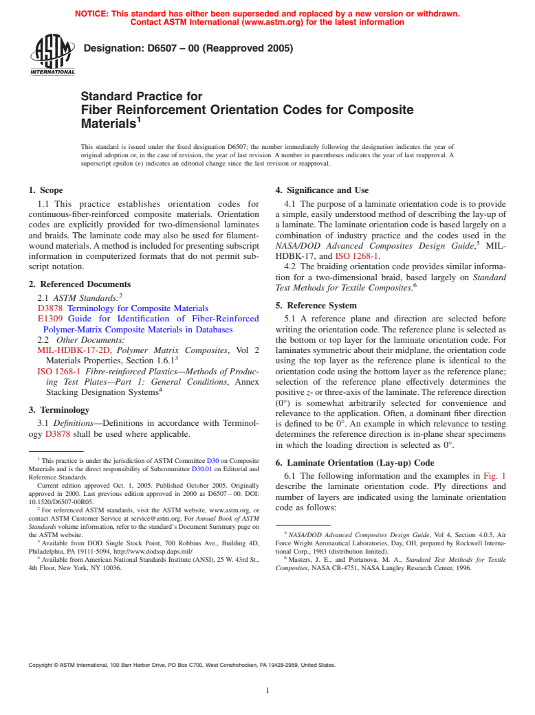 ASTM D6507-00(2005) - Standard Practice for Fiber Reinforcement Orientation Codes for Composite Materials