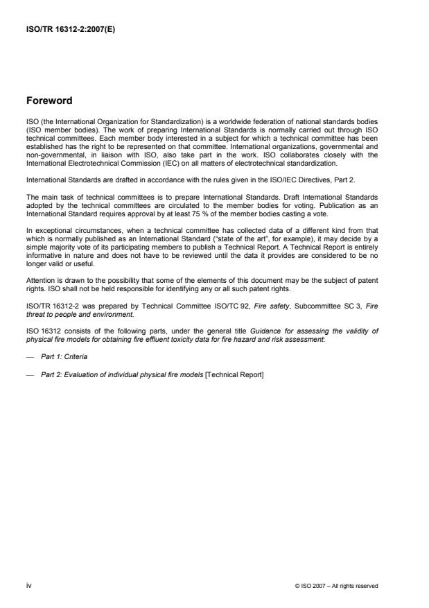 ISO/TR 16312-2:2007 ISO/TR 16312-2:2007 - Guidance for assessing the validity of physical fire models for obtaining fire effluent toxicity data for fire hazard and risk assessment - Page 4 preview