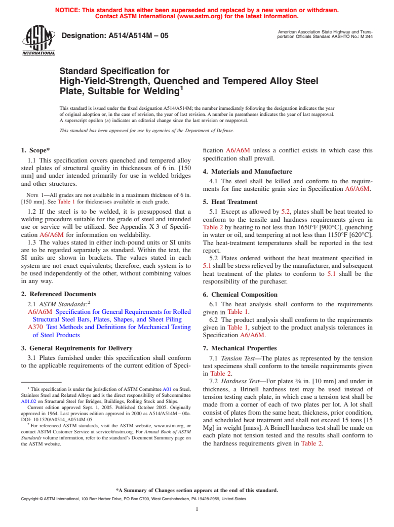 ASTM A514/A514M-05 - Standard Specification for High-Yield-Strength ...