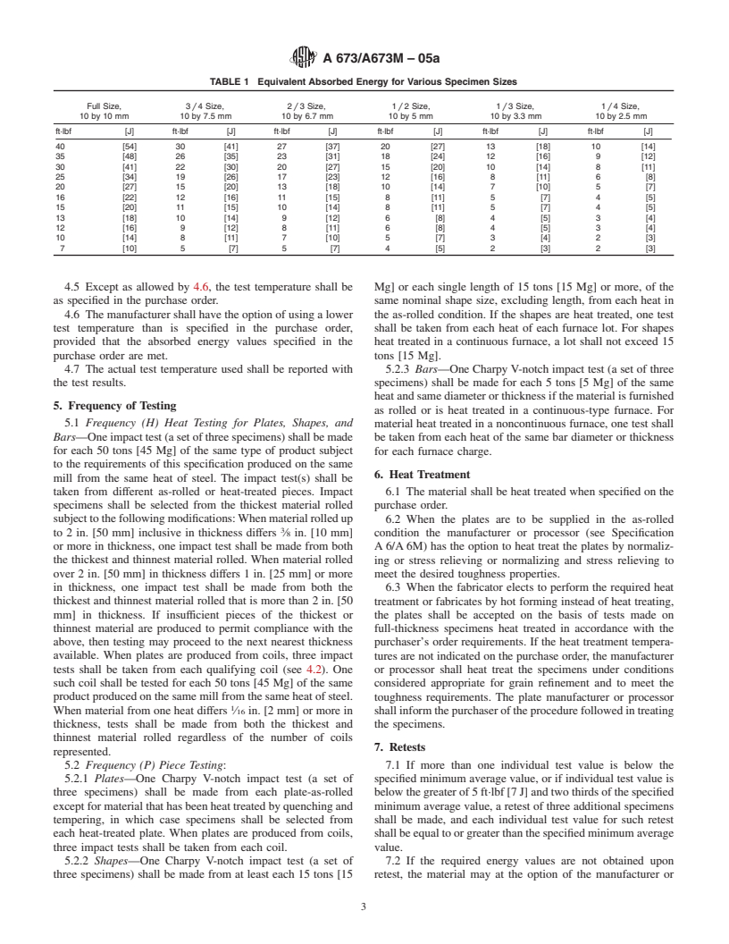 ASTM A673/A673M-05a - Standard Specification for Sampling Procedure for Impact Testing of Structural Steel