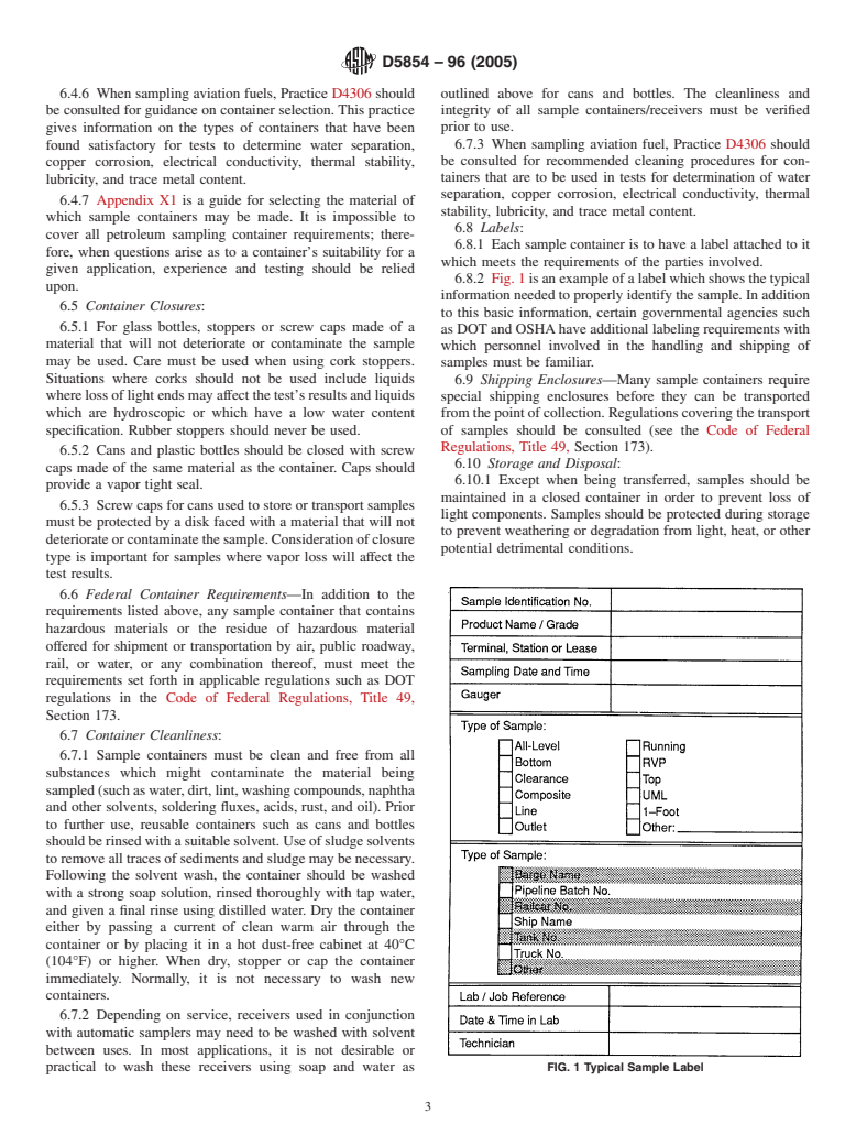 ASTM D5854-96(2005) - Standard Practice for Mixing and Handling of Liquid Samples of Petroleum and Petroleum Products