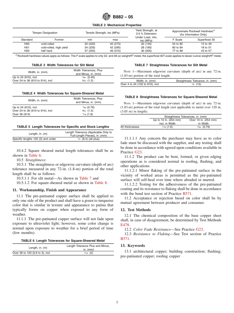 ASTM B882-05 - Specification for Pre-Patinated Copper for Architectural Applications