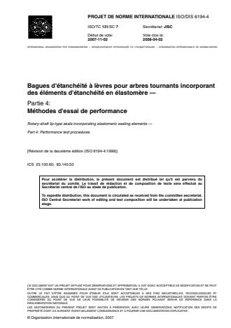 ISO 6194-4:2009 - Bagues d'étanchéité a levres pour arbres tournants incorporant des éléments d'étanchéité en élastomere