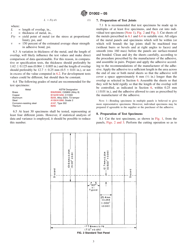 ASTM D1002-05 - Standard Test Method for Apparent Shear Strength of Single-Lap-Joint Adhesively Bonded Metal Specimens by Tension Loading (Metal-to-Metal)