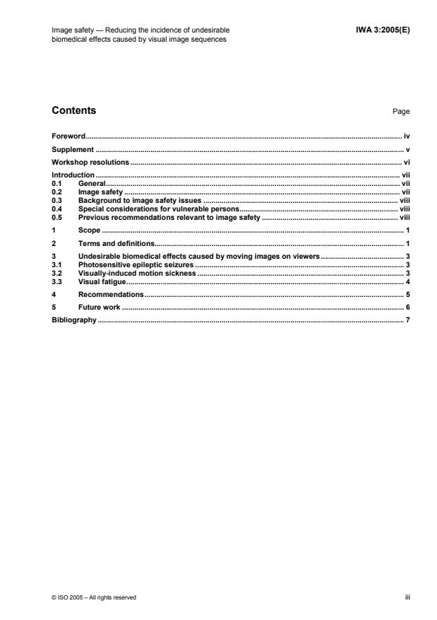IWA 3:2005 - Image safety -- Reducing the incidence of undesirable biomedical effects caused by visual image sequences