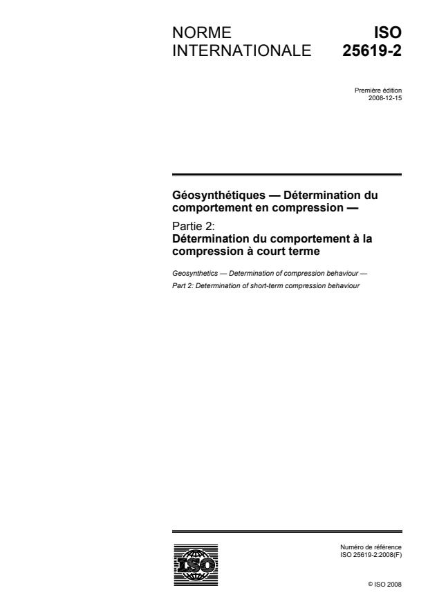 ISO 25619-2:2008 - Géosynthétiques -- Détermination du comportement en compression