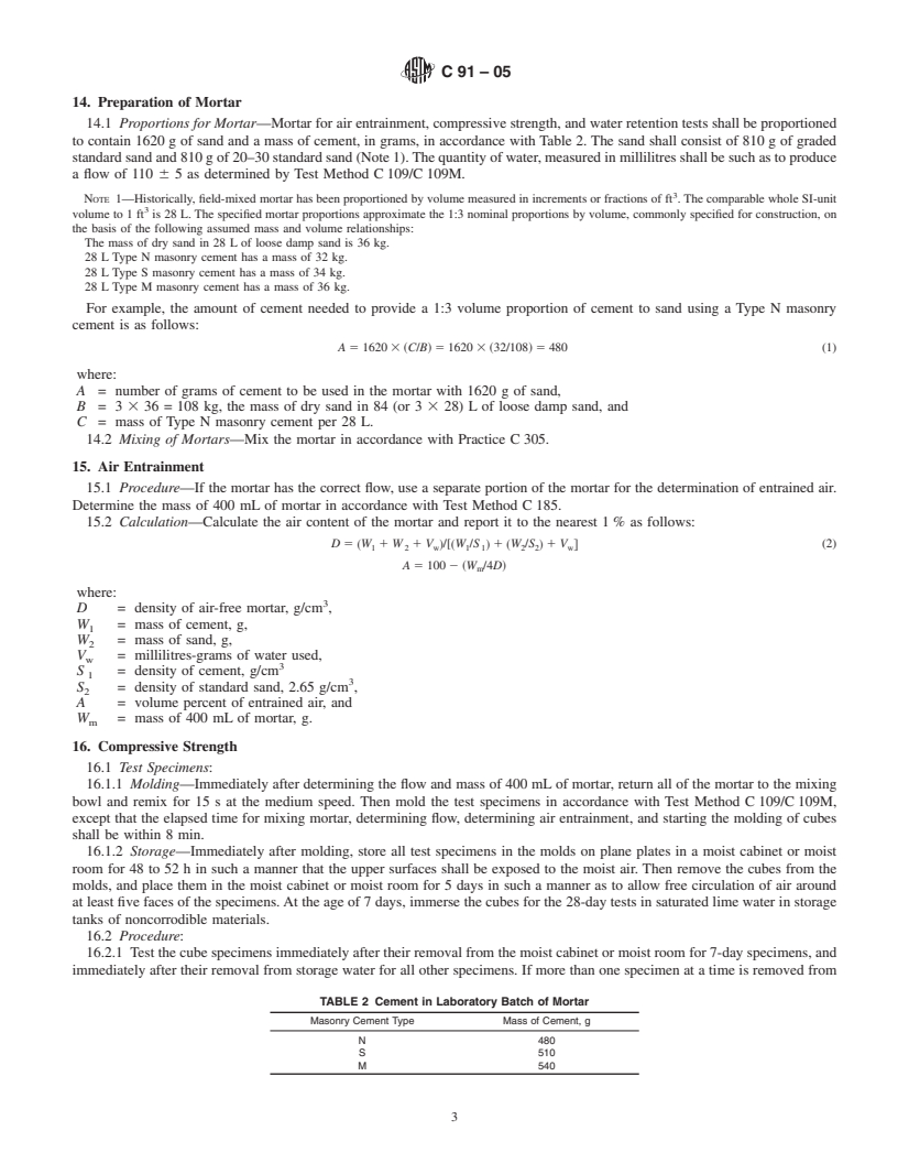 REDLINE ASTM C91-05 - Standard Specification for Masonry Cement