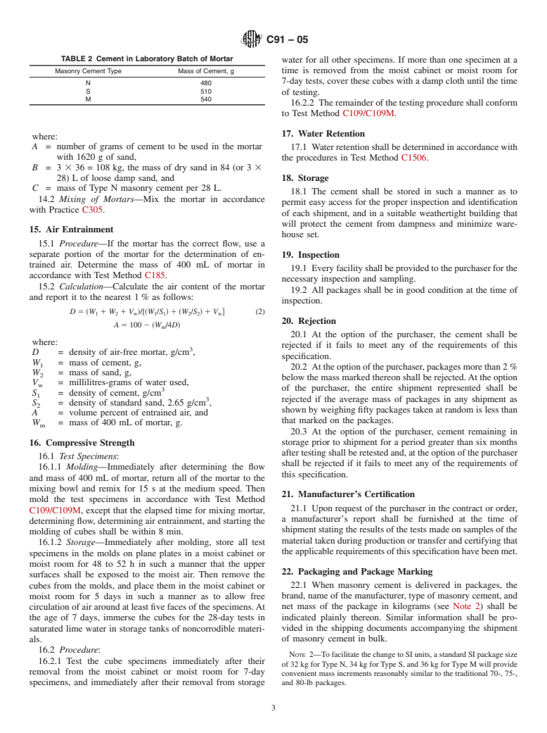 ASTM C91-05 - Standard Specification for Masonry Cement