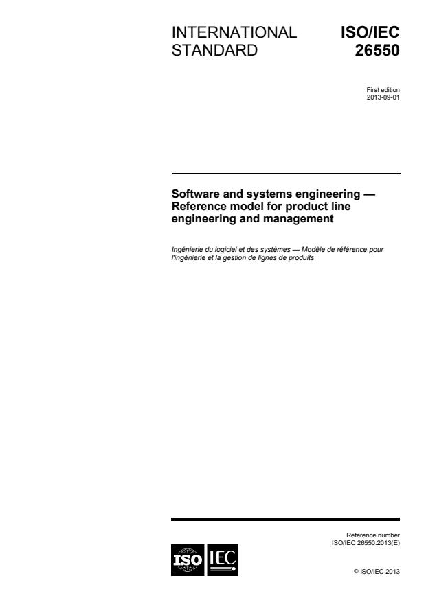 ISO/IEC 26550:2013 - Software and systems engineering -- Reference model for product line engineering and management