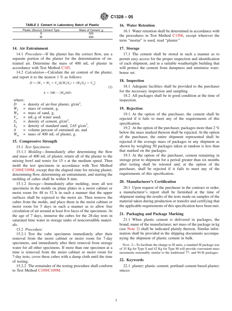 ASTM C1328-05 - Standard Specification for Plastic (Stucco) Cement