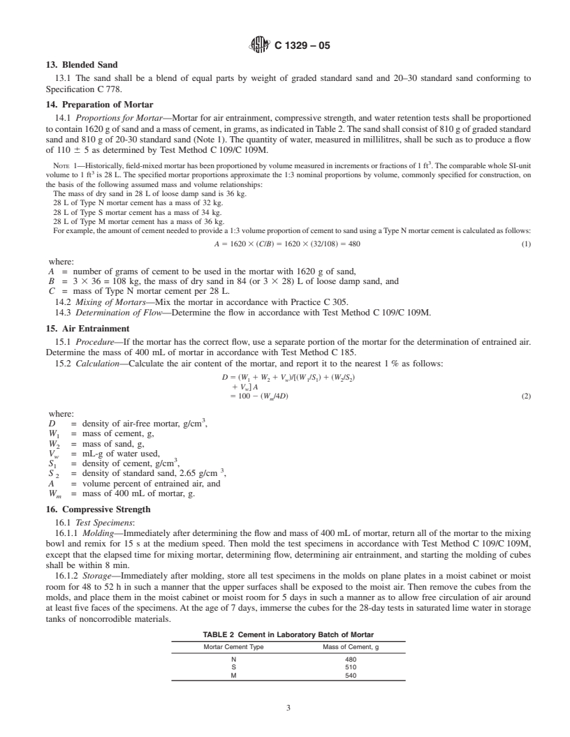 REDLINE ASTM C1329-05 - Standard Specification for Mortar Cement