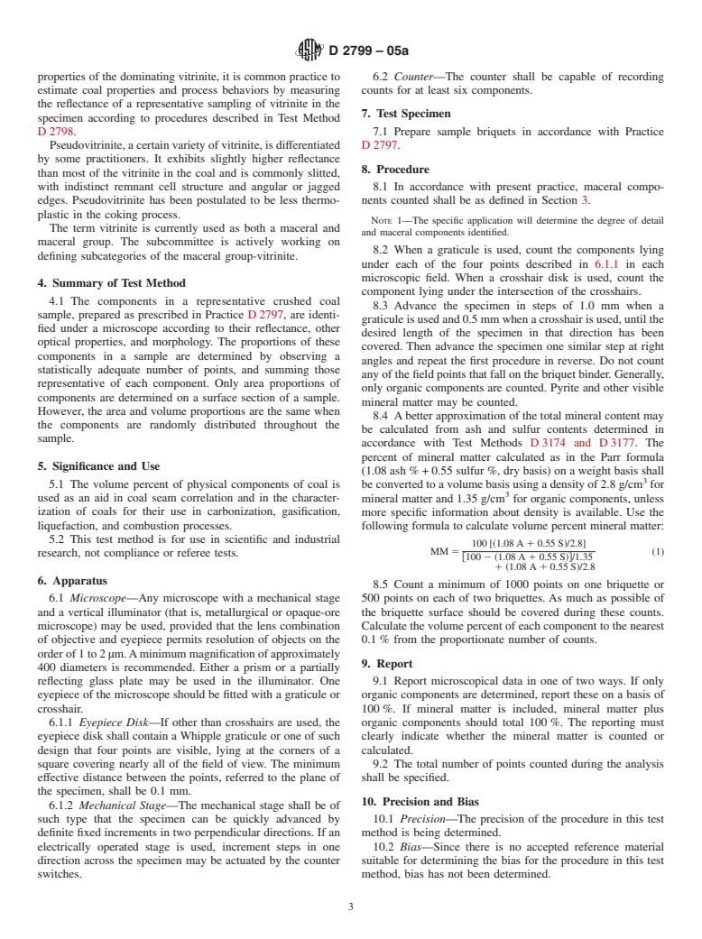 ASTM D2799-05a - Standard Test Method for Microscopical Determination of the Maceral Composition of Coal