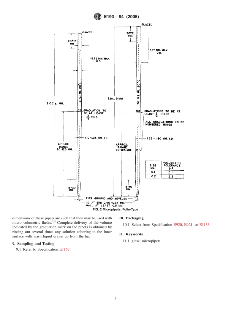 ASTM E193-94(2005) - Standard Specification for Laboratory Glass Micropipets