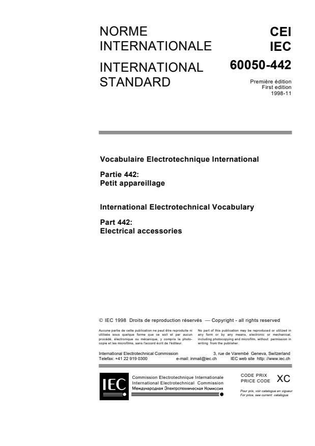 IEC 60050-442:1998 - International Electrotechnical Vocabulary (IEV) - Part 442: Electrical accessories