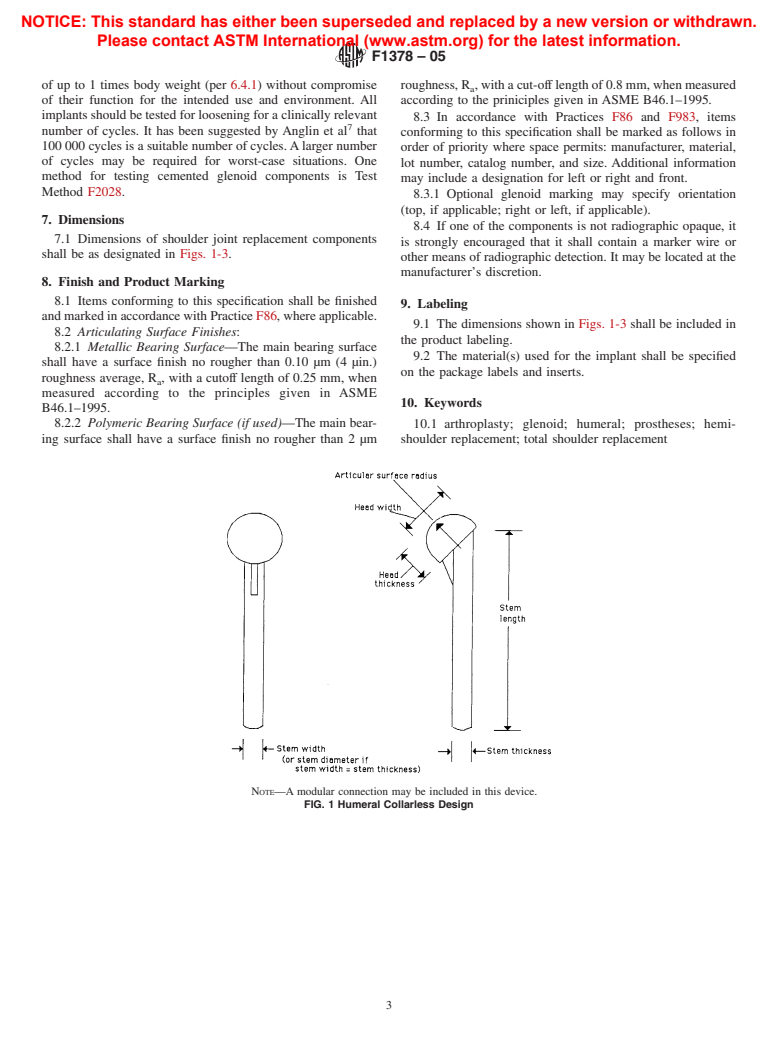 ASTM F1378-05 - Standard Specification for Shoulder Prosthesis