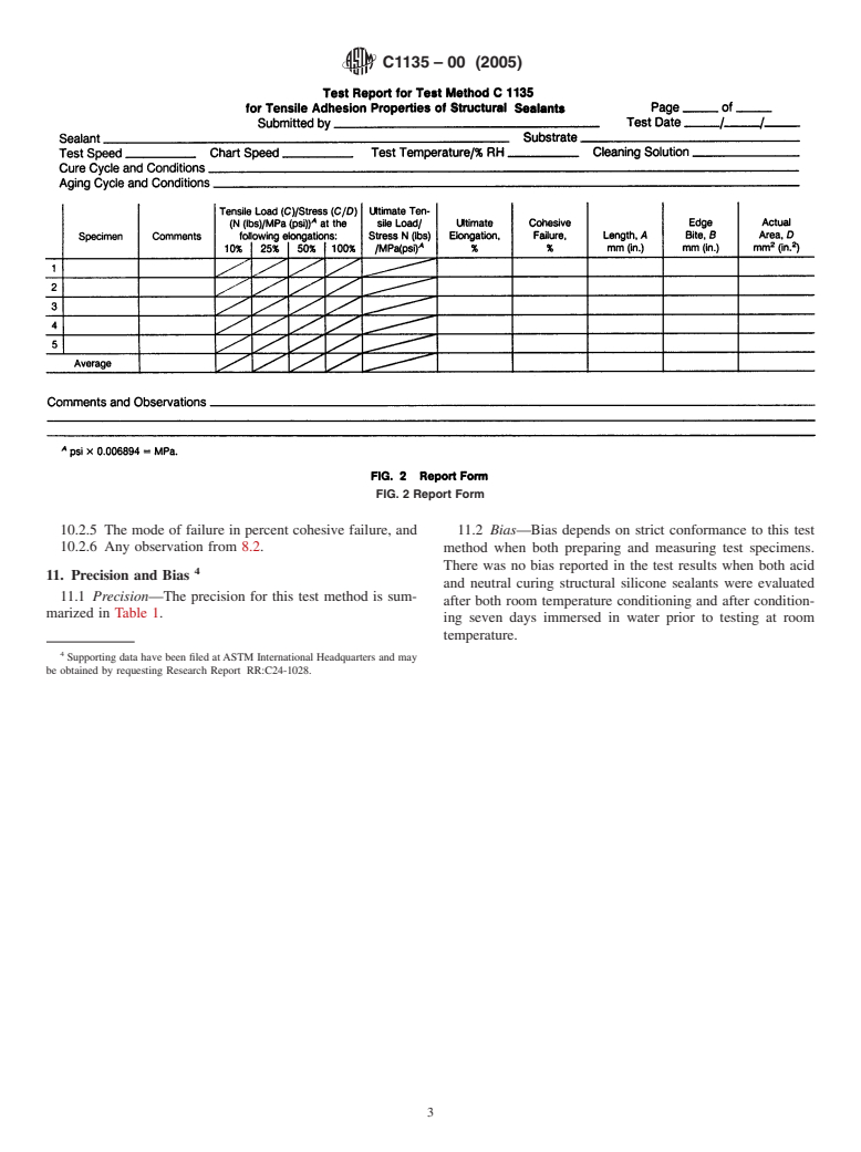 ASTM C1135-00(2005) - Standard Test Method for Determining Tensile Adhesion Properties of Structural Sealants