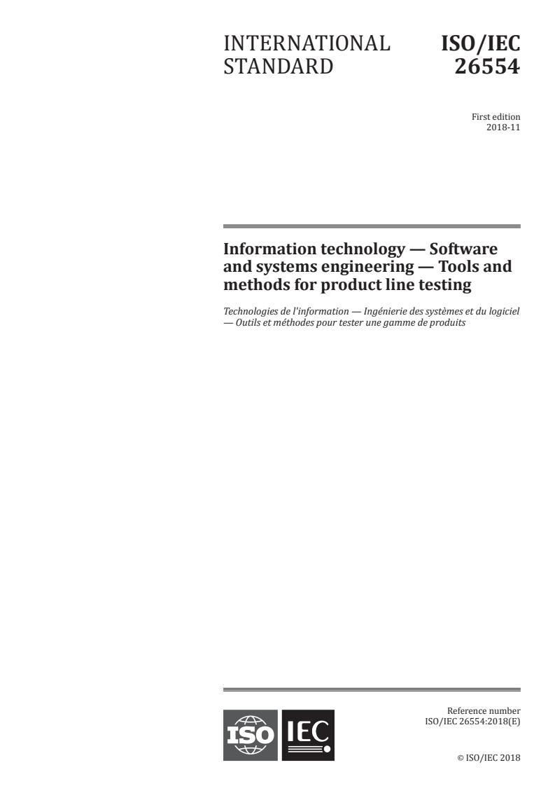 ISO/IEC 26554:2018 ISO/IEC 26554:2018 - Information technology — Software and systems engineering — Tools and methods for product line testing
Released:11/15/2018 - Page 1 preview