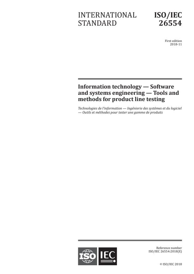 ISO/IEC 26554:2018 - Information technology -- Software and systems engineering -- Tools and methods for product line testing