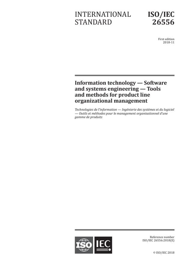ISO/IEC 26556:2018 - Information technology -- Software and systems engineering -- Tools and methods for product line organizational management