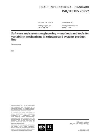 ISO/IEC 26557:2016 - Software and systems engineering -- Methods and tools for variability mechanisms in software and systems product line