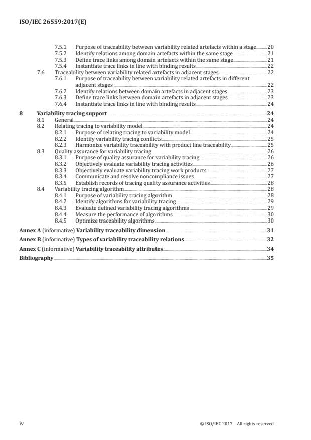 ISO/IEC 26559:2017 ISO/IEC 26559:2017 - Software and systems engineering -- Methods and tools for variability traceability in software and systems product line - Page 4 preview
