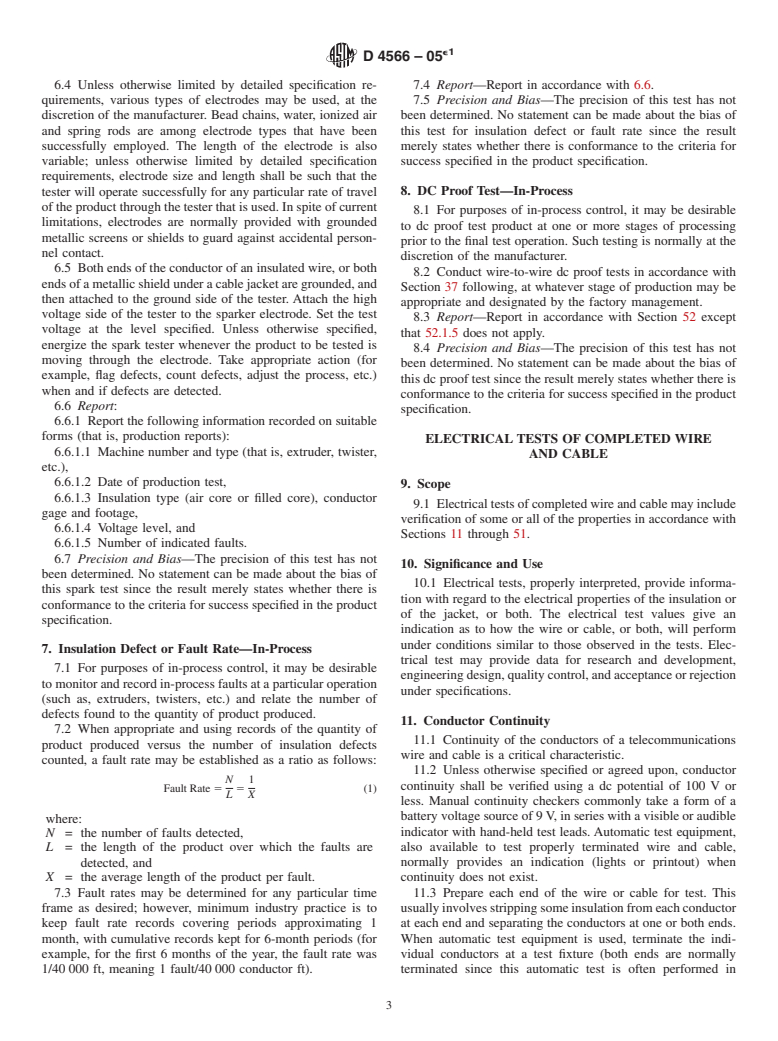 ASTM D4566-05e1 - Standard Test Methods for Electrical Performance Properties of Insulations and Jackets for Telecommunications Wire and Cable