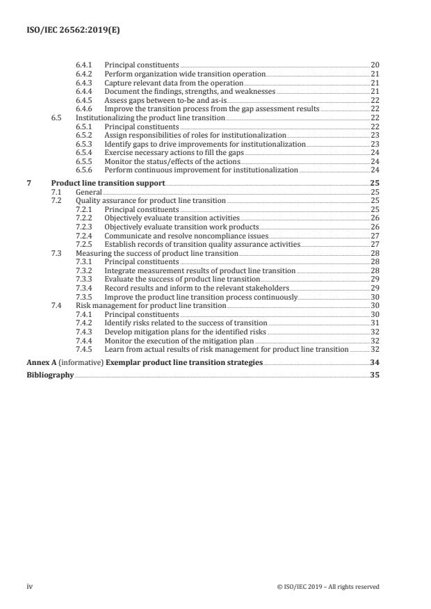 ISO/IEC 26562:2019 ISO/IEC 26562:2019 - Software and systems engineering -- Methods and tools for product line transition management - Page 4 preview