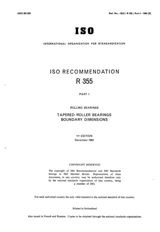 ISO/R 355-1:1963 - Withdrawal of ISO/R 355/1-1963