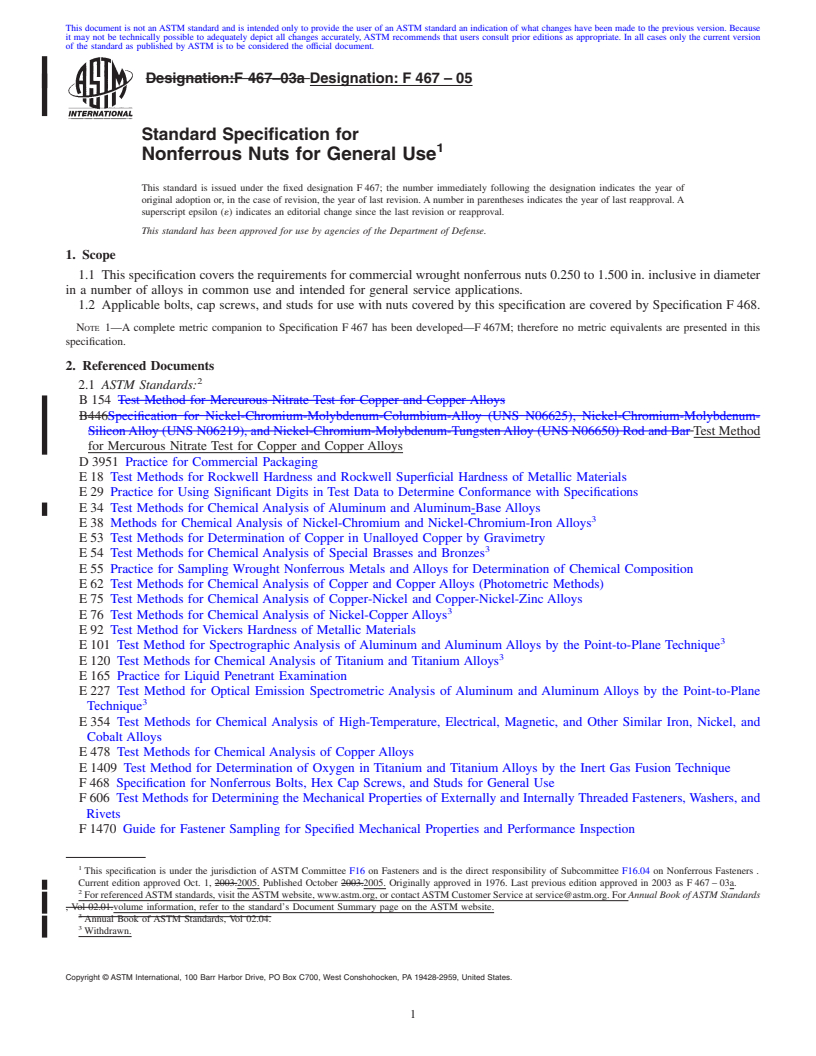 REDLINE ASTM F467-05 - Standard Specification for Nonferrous Nuts for General Use