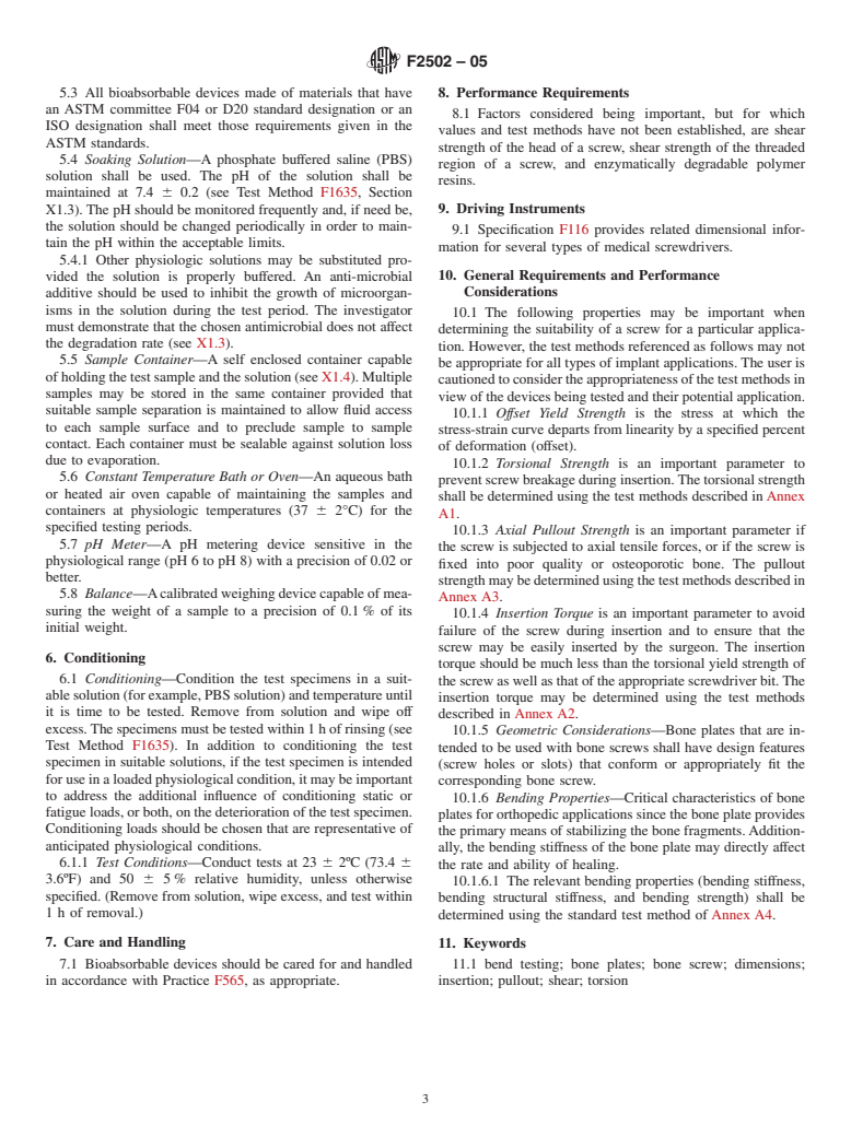 ASTM F2502-05 - Standard Specification and Test Methods for Bioabsorbable Plates and Screws for Internal Fixation Implants