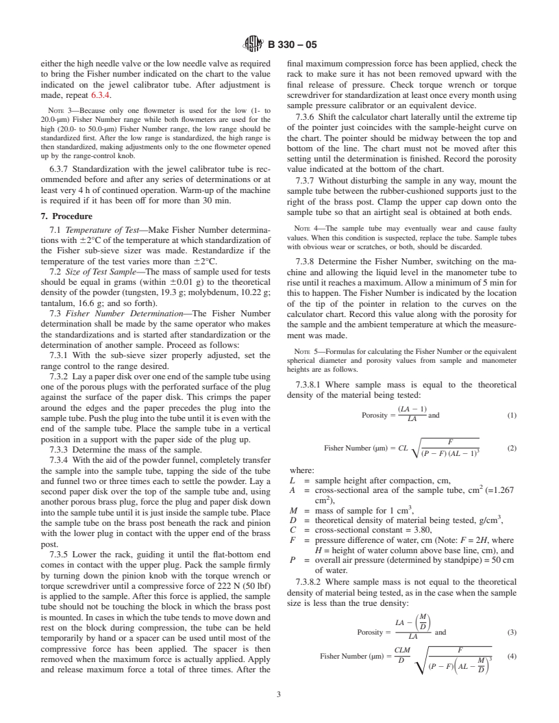 ASTM B330-05 - Standard Test Method for Fisher Number of Metal Powders and  Related Compounds