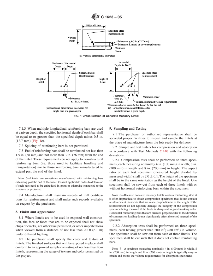 ASTM C1623-05 - Standard Specification for Manufactured Concrete Masonry Lintels