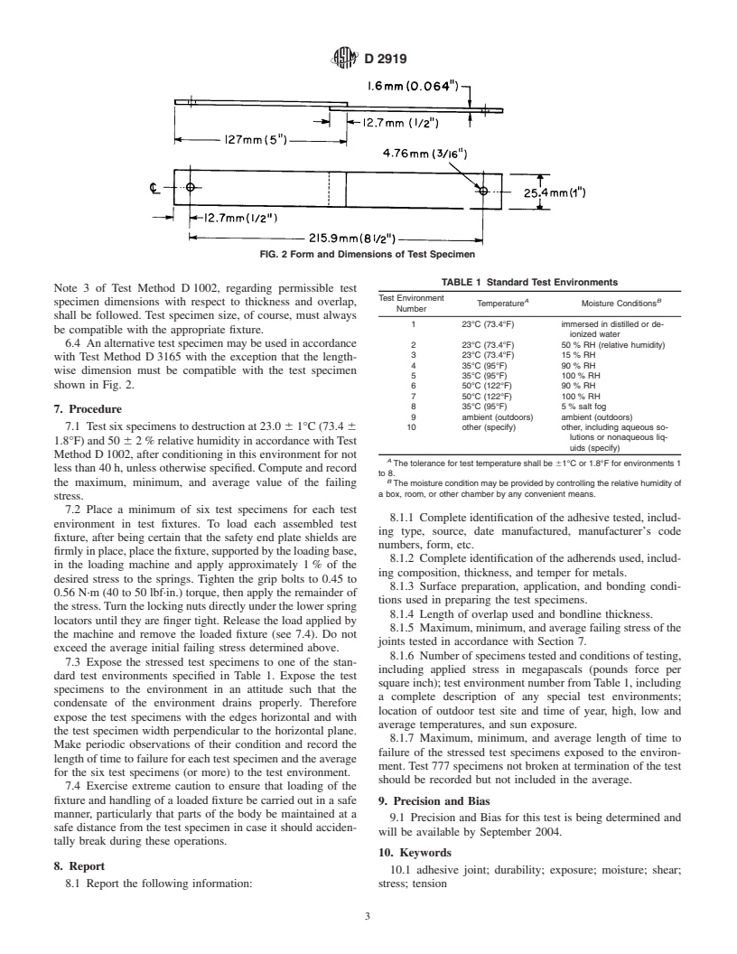 ASTM D2919-01 - Standard Test Method for Determining Durability of Adhesive Joints Stressed in Shear by Tension Loading