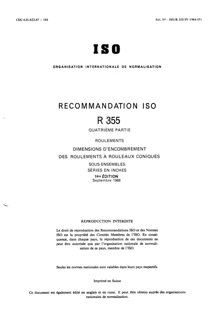 ISO/R 355-4:1968 - Withdrawal of ISO/R 355/4-1968
Released:12/1/1968