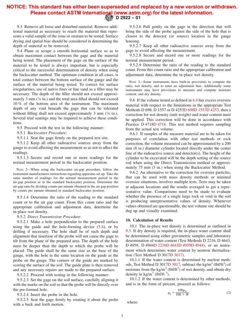 ASTM D2922-01 - Standard Test Methods for Density of Soil and Soil-Aggregate in Place by Nuclear Methods (Shallow Depth)