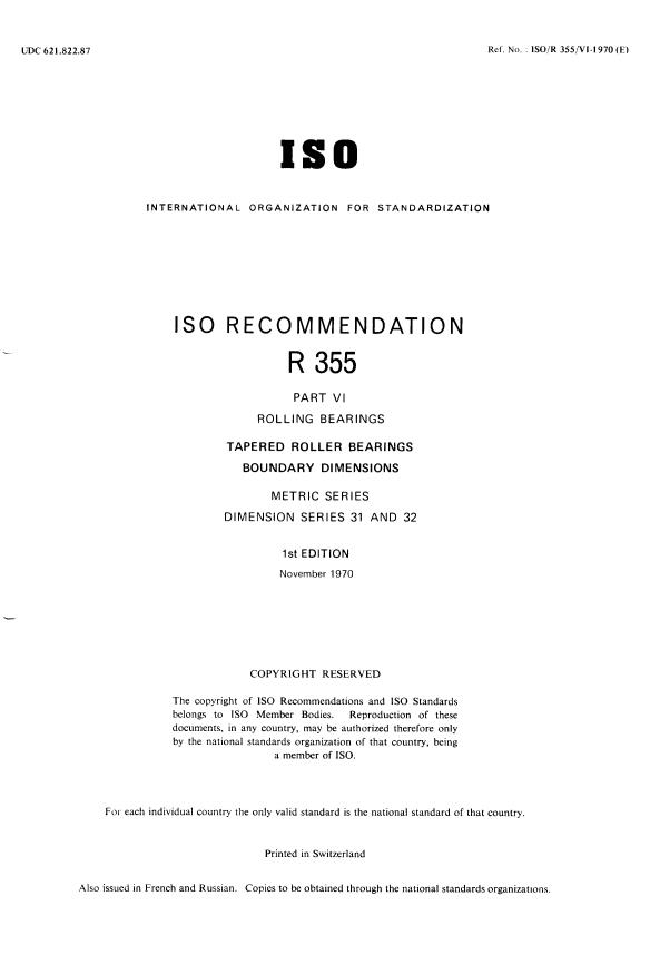 ISO/R 355-6:1970 - Withdrawal of ISO/R 355/6-1970