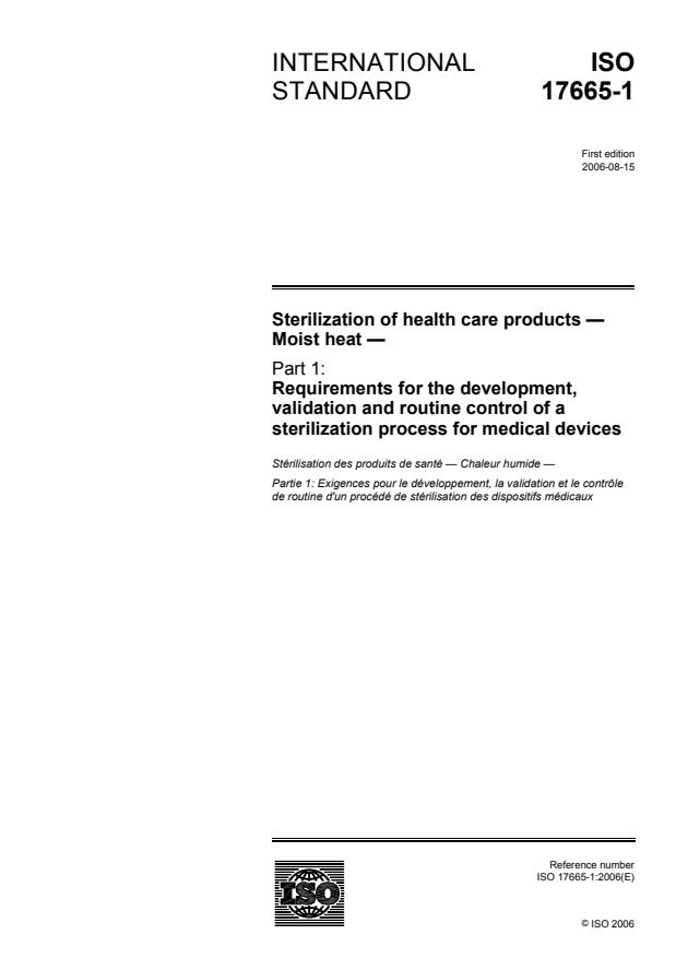 ISO 17665-1:2006 - Sterilization of health care products -- Moist heat