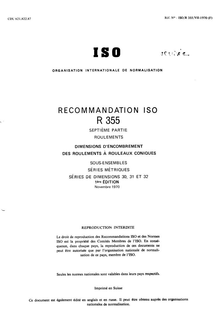 ISO/R 355-7:1970 - Withdrawal of ISO/R 355/7-1970
Released:12/1/1970