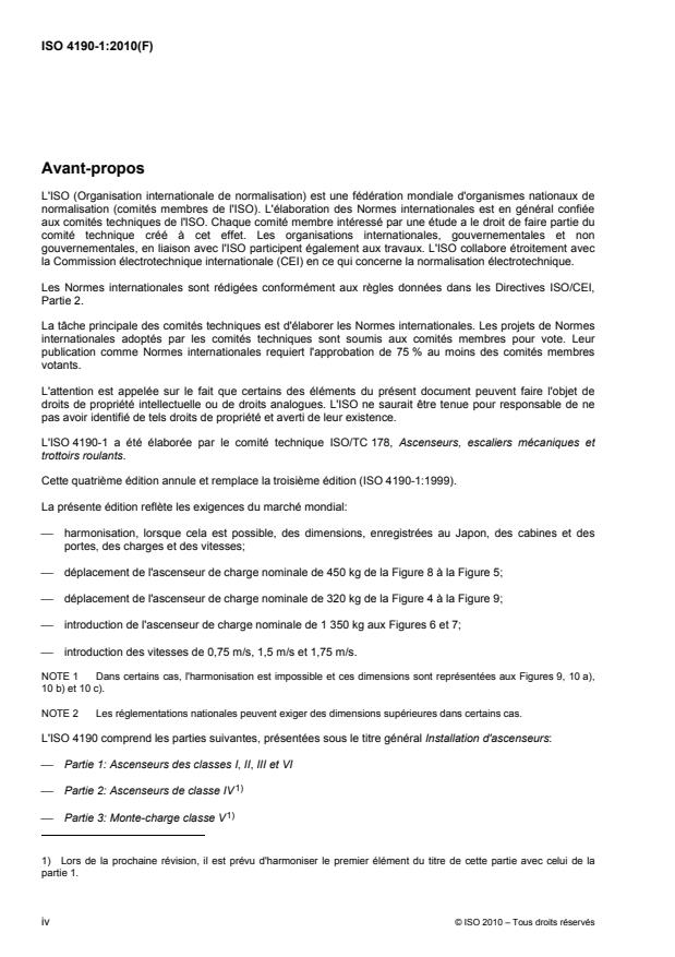 ISO 4190-1:2010 ISO 4190-1:2010 - Installation d'ascenseurs - Page 4 preview