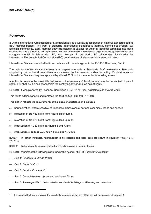 ISO 4190-1:2010 ISO 4190-1:2010 - Lift (Elevator) installation - Page 4 preview